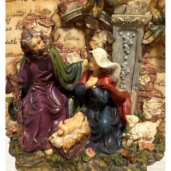 Nativity Scene 3D Bible Figurine With Holy Family & Animals Resin 8" Wide - Picture 5 of 11